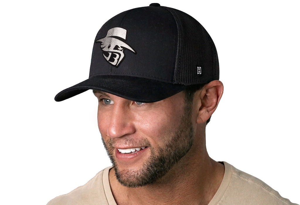 JBR Silver Logo  |  Black Metallic Leather Snapback