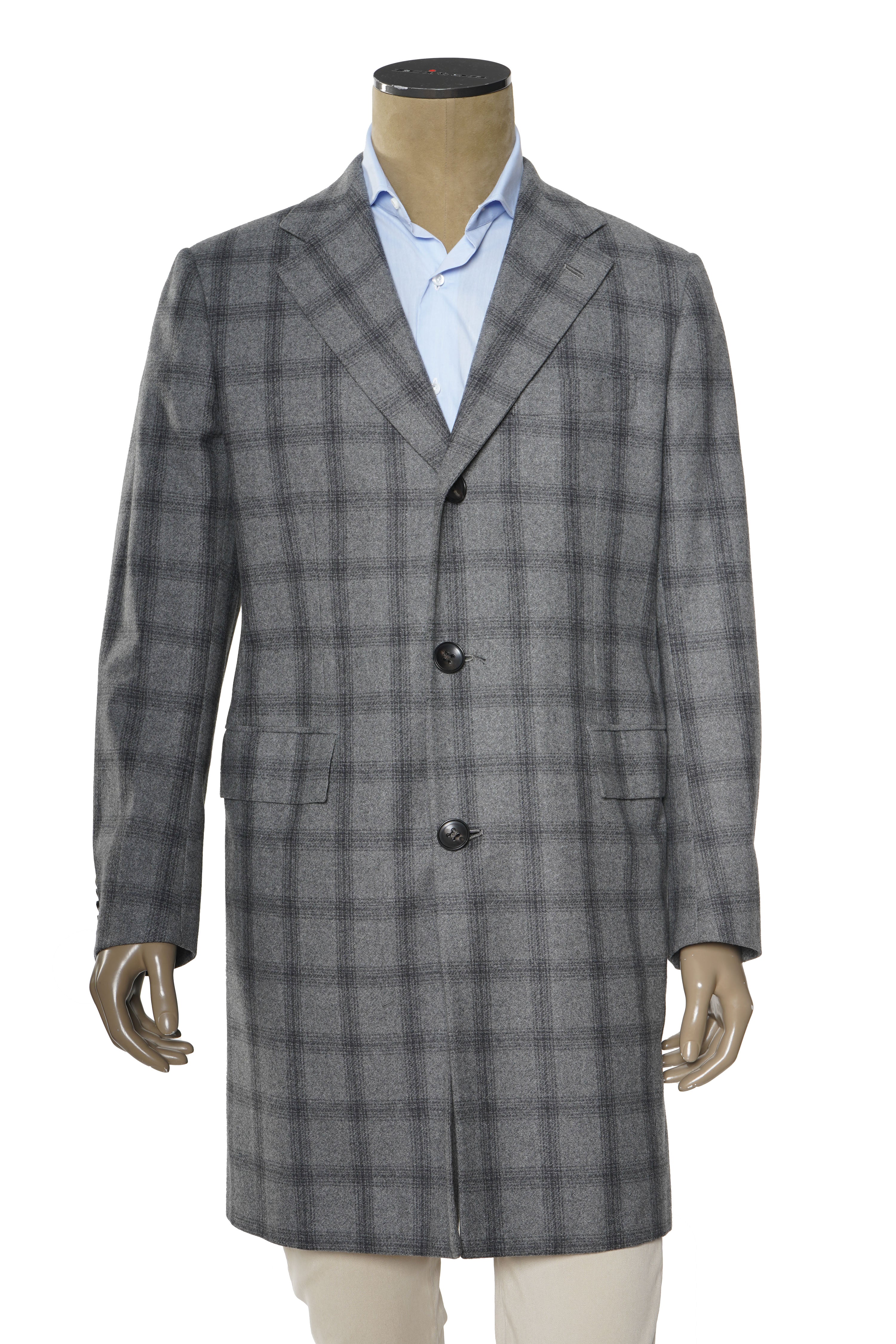 Kiton Windowpane Wool Button Down Overcoat