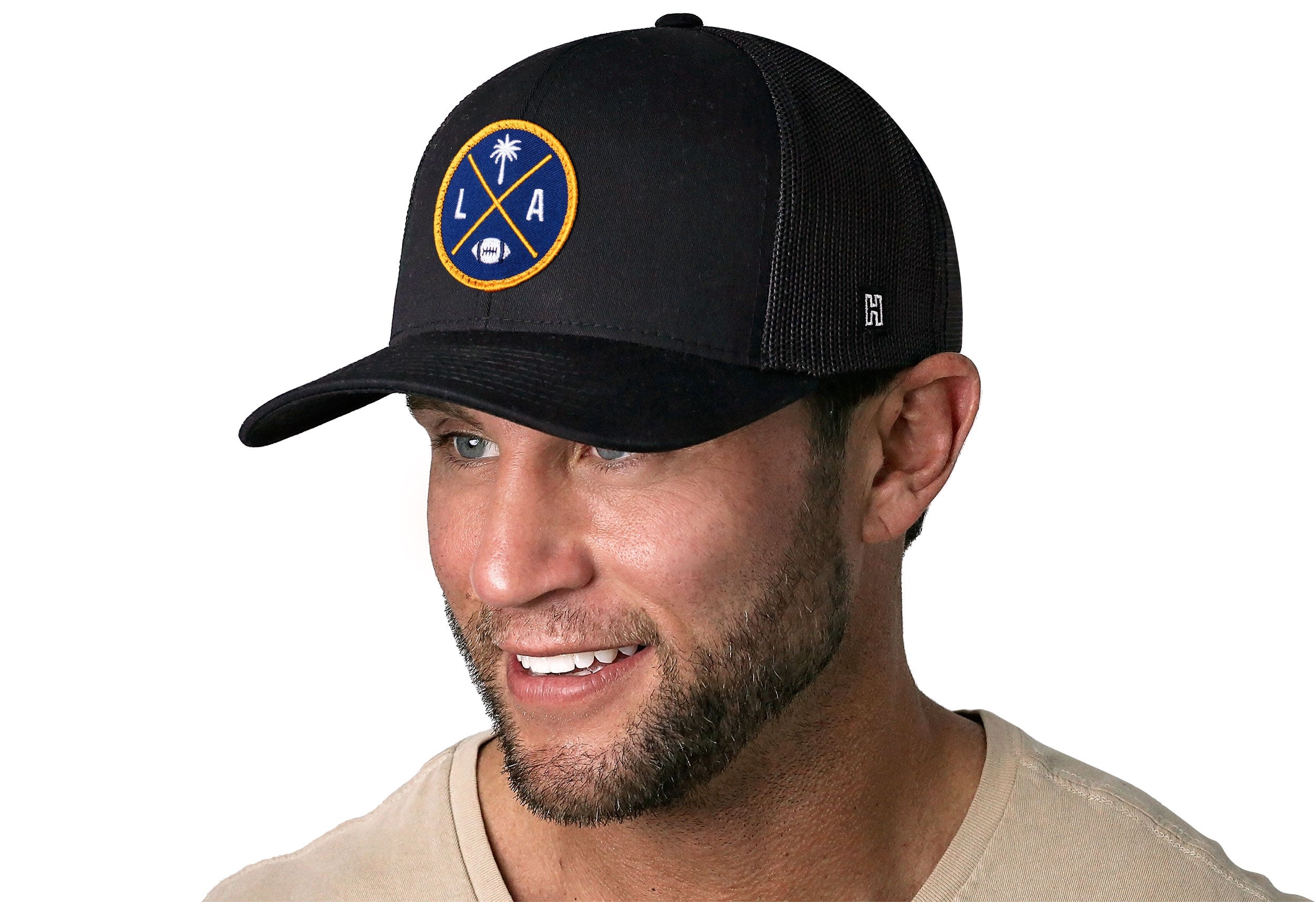 Los Angeles Trucker Hat  |  Black LA X Football Snapback