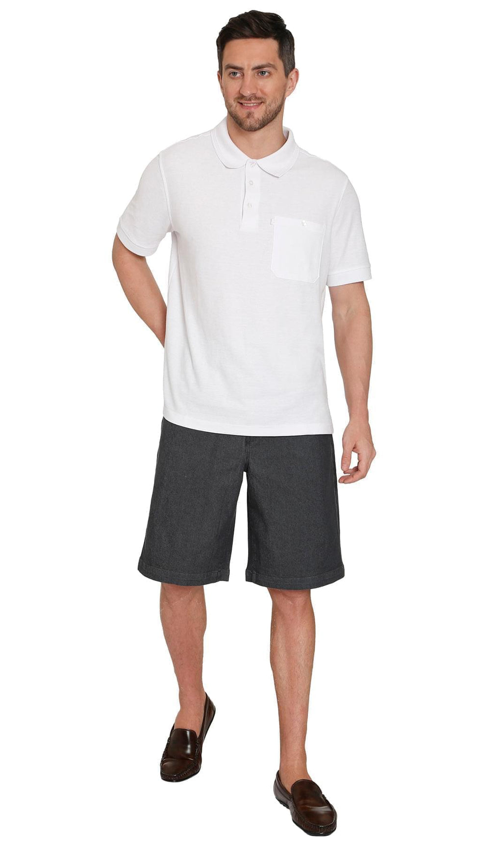 Men's Stretch Waist Pull On Shorts  in Denim and Twill - Free of Buttons & Snaps