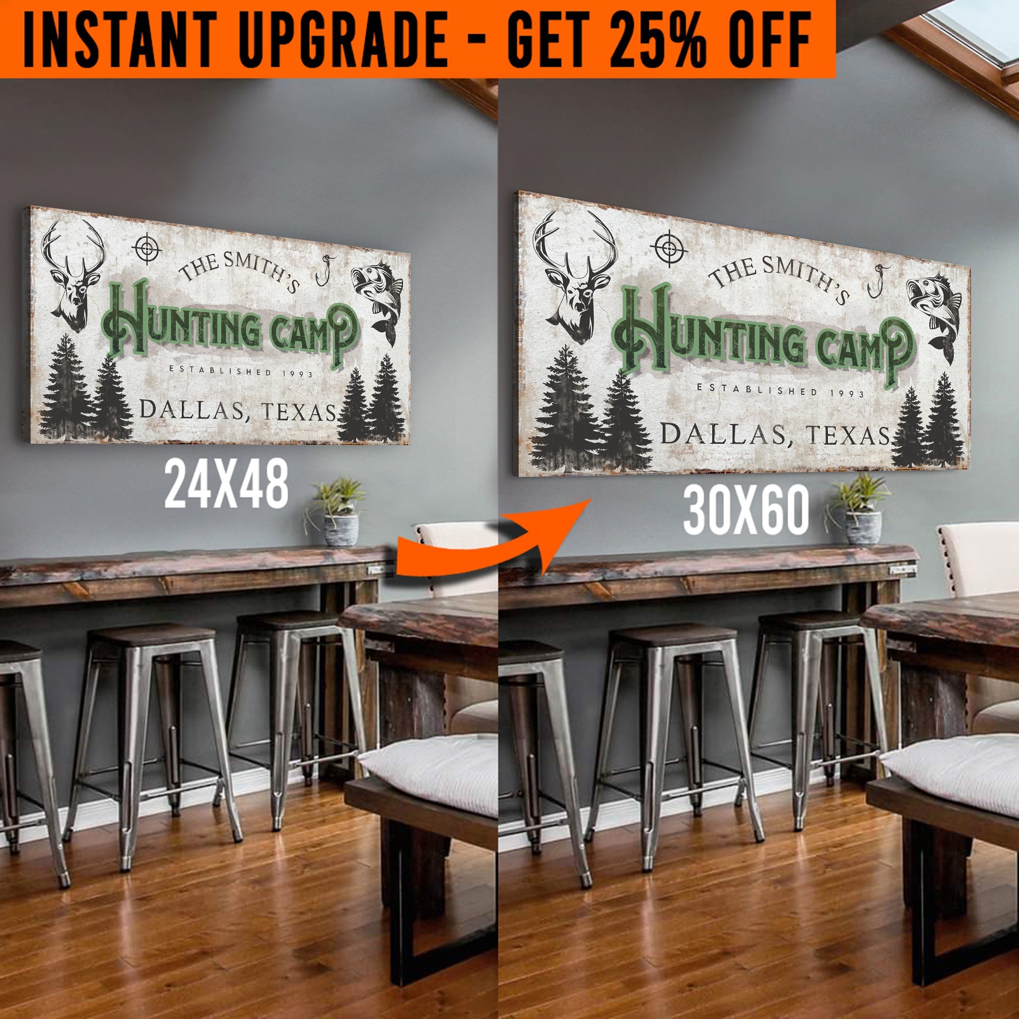Upgrade Your 48x24 Inches 'Fishing And Hunting' (Style 1) Canvas To 60x30 Inches