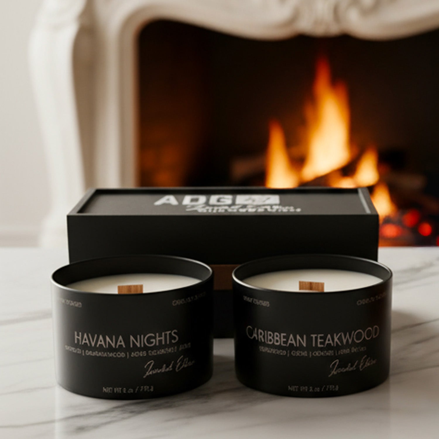 2 Wood Wick Candle Set for Men | Masculine Scent | Storage & Gift Box
