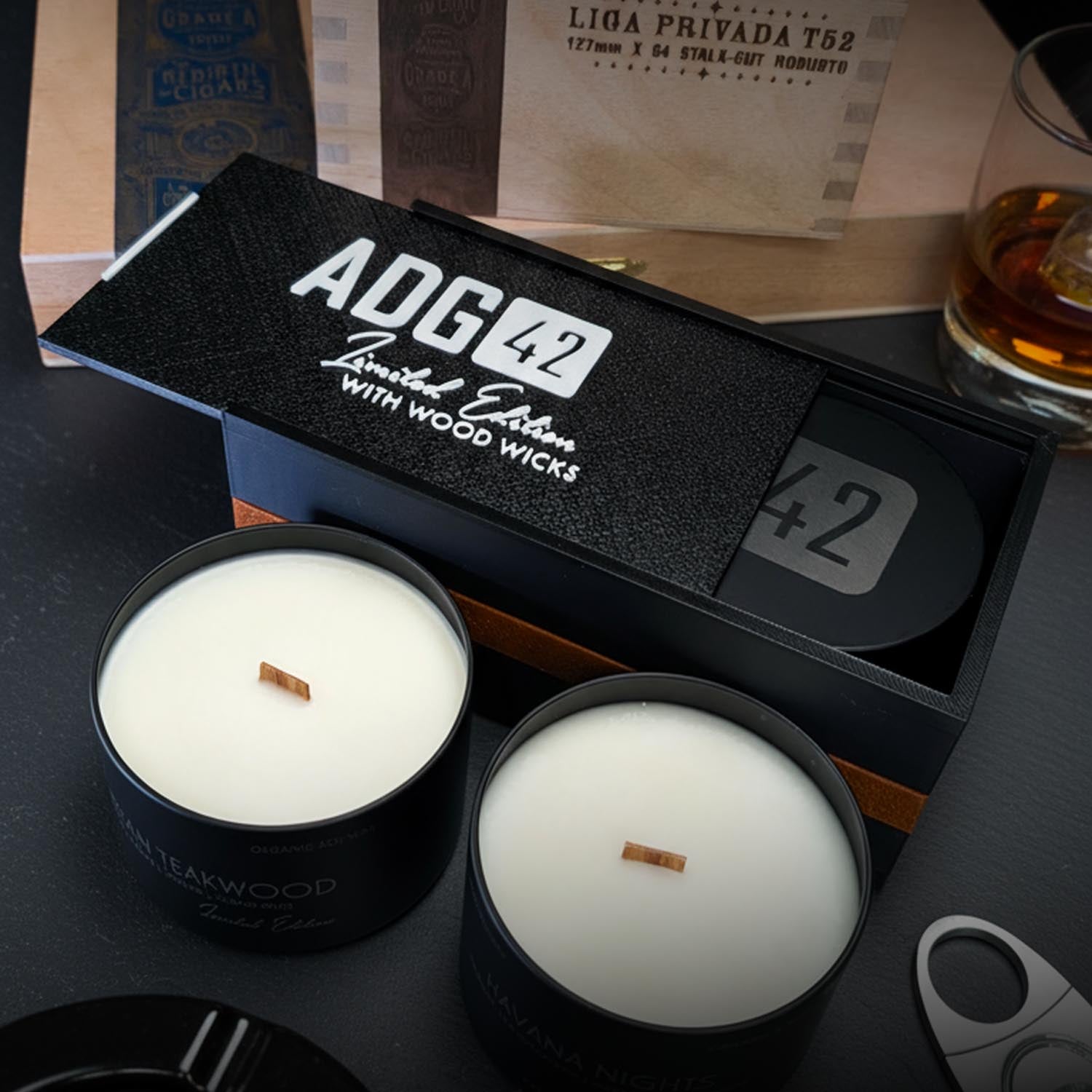 2 Wood Wick Candle Set for Men | Masculine Scent | Storage & Gift Box