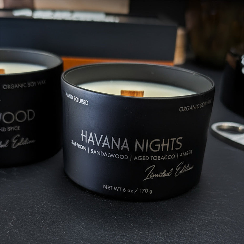 2 Wood Wick Candle Set for Men | Masculine Scent | Storage & Gift Box