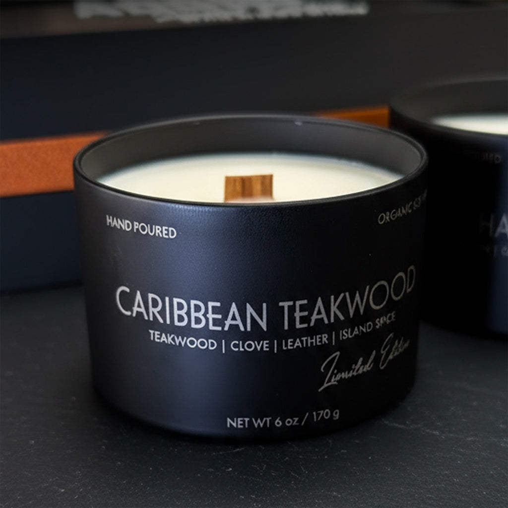 2 Wood Wick Candle Set for Men | Masculine Scent | Storage & Gift Box
