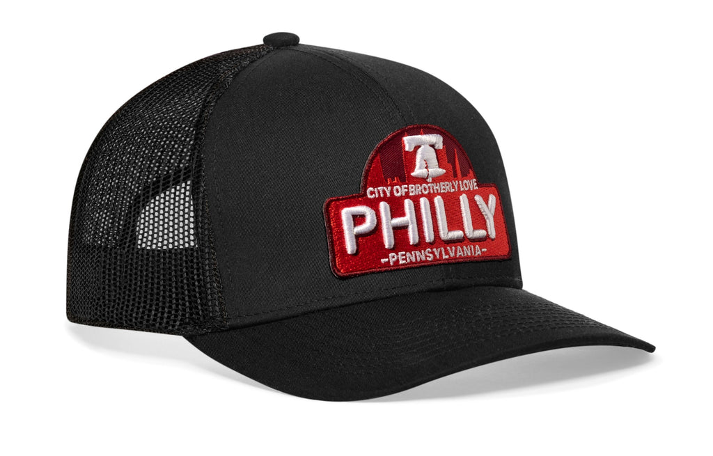 Philly City of Brotherly Love Trucker Hat  |  Black Cityscape Snapback