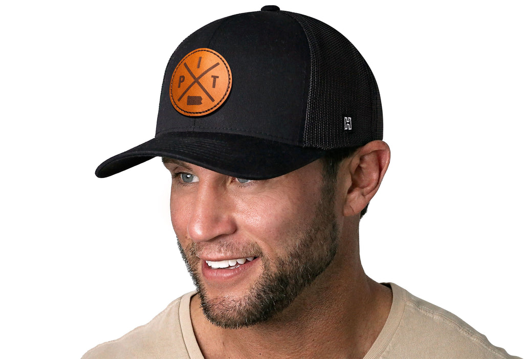 Pittsburgh Trucker Hat Leather  |  Black PIT X Snapback