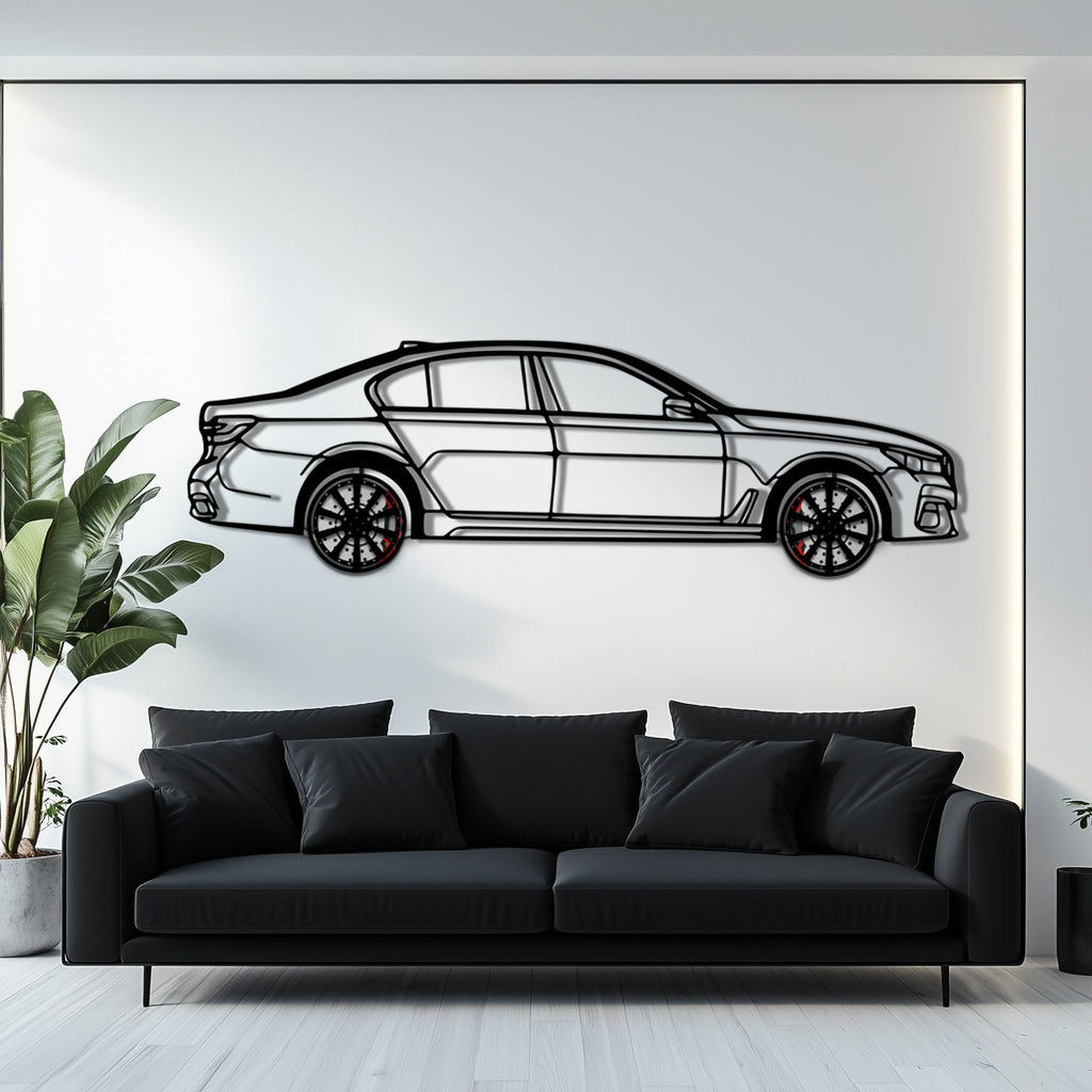 BMW 750i Metal Car Wall Art with Rotating Wheels - Luxury Executive Sedan Silhouette - Interactive Automotive Wall Decor - KAFMEKA104