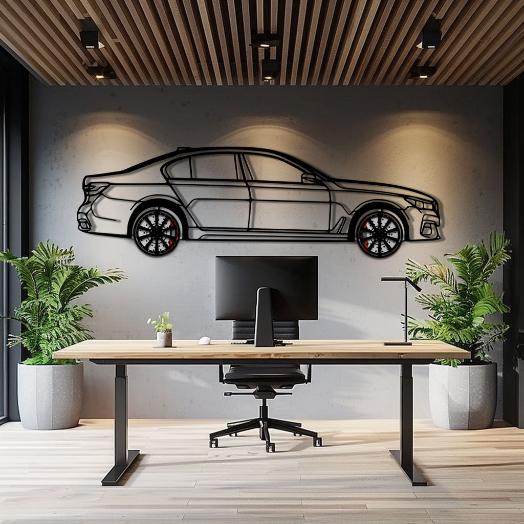 BMW 750i Metal Car Wall Art with Rotating Wheels - Luxury Executive Sedan Silhouette - Interactive Automotive Wall Decor - KAFMEKA104