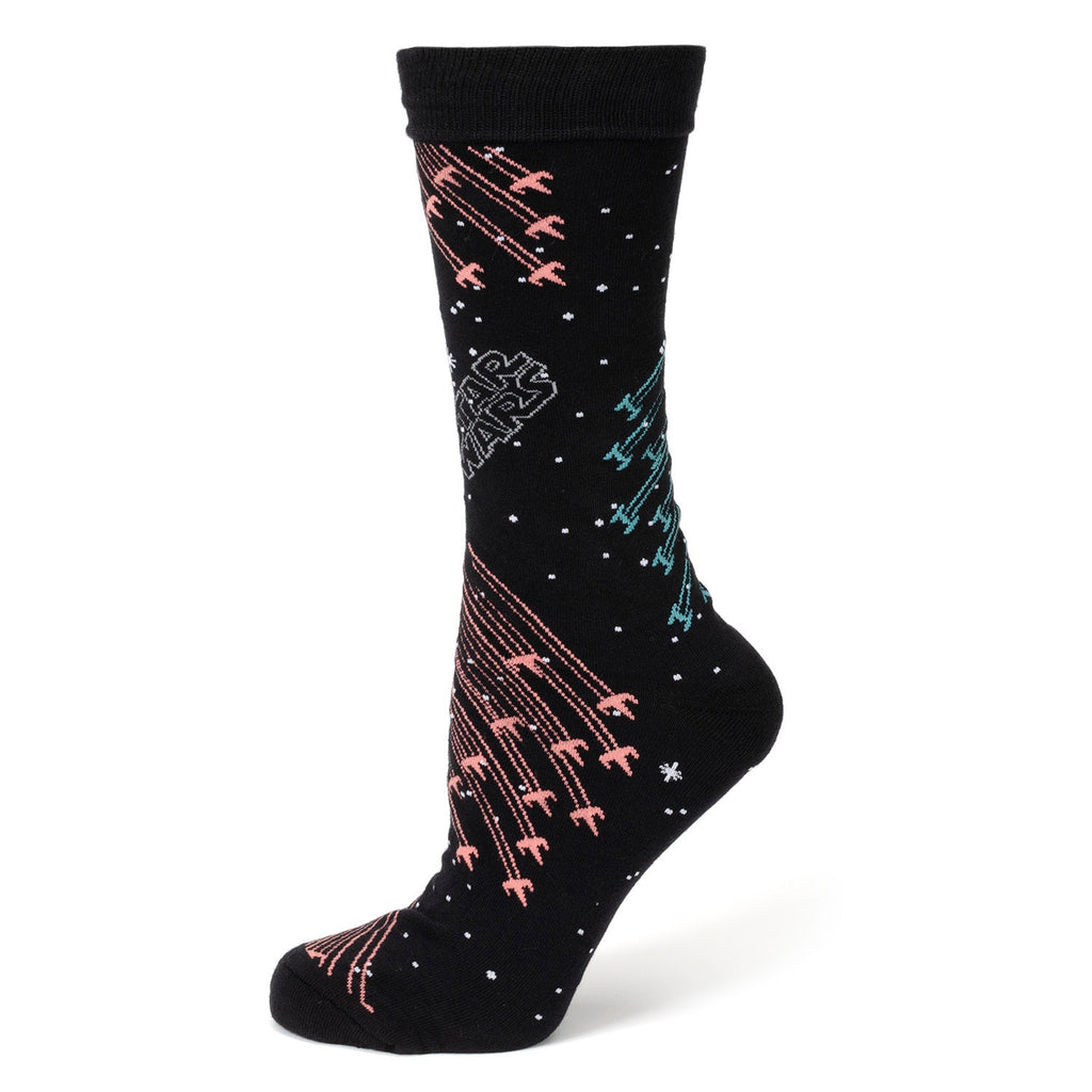 Star Wars Millennium Falcon Black Tie, X-Wing and Tie Fighter Battle Dress Socks, and Hyperspace Glow-in-the-Dark Tie Bar Gift Set
