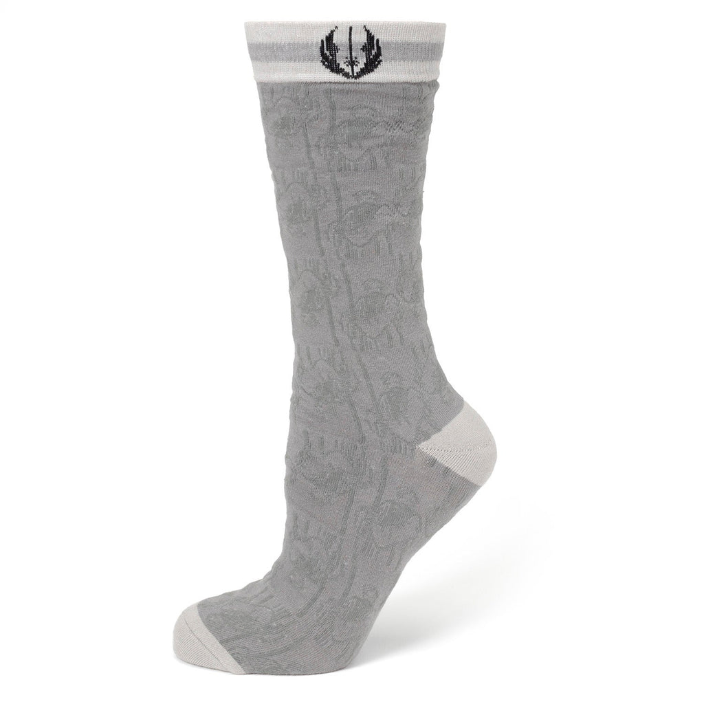 Star Wars Obi-Wan Kenobi Blue LIGHTSABER Pattern Black Tie, Tie Clip, and Gray Jedi Crest Dress Socks Gift Set