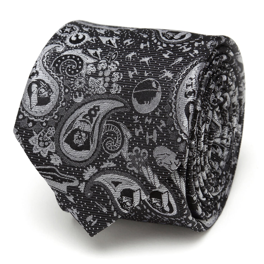 Star Wars Darth Vader Black and Gray Paisley Tie and LIGHTSABER Tie Clip Gift Set