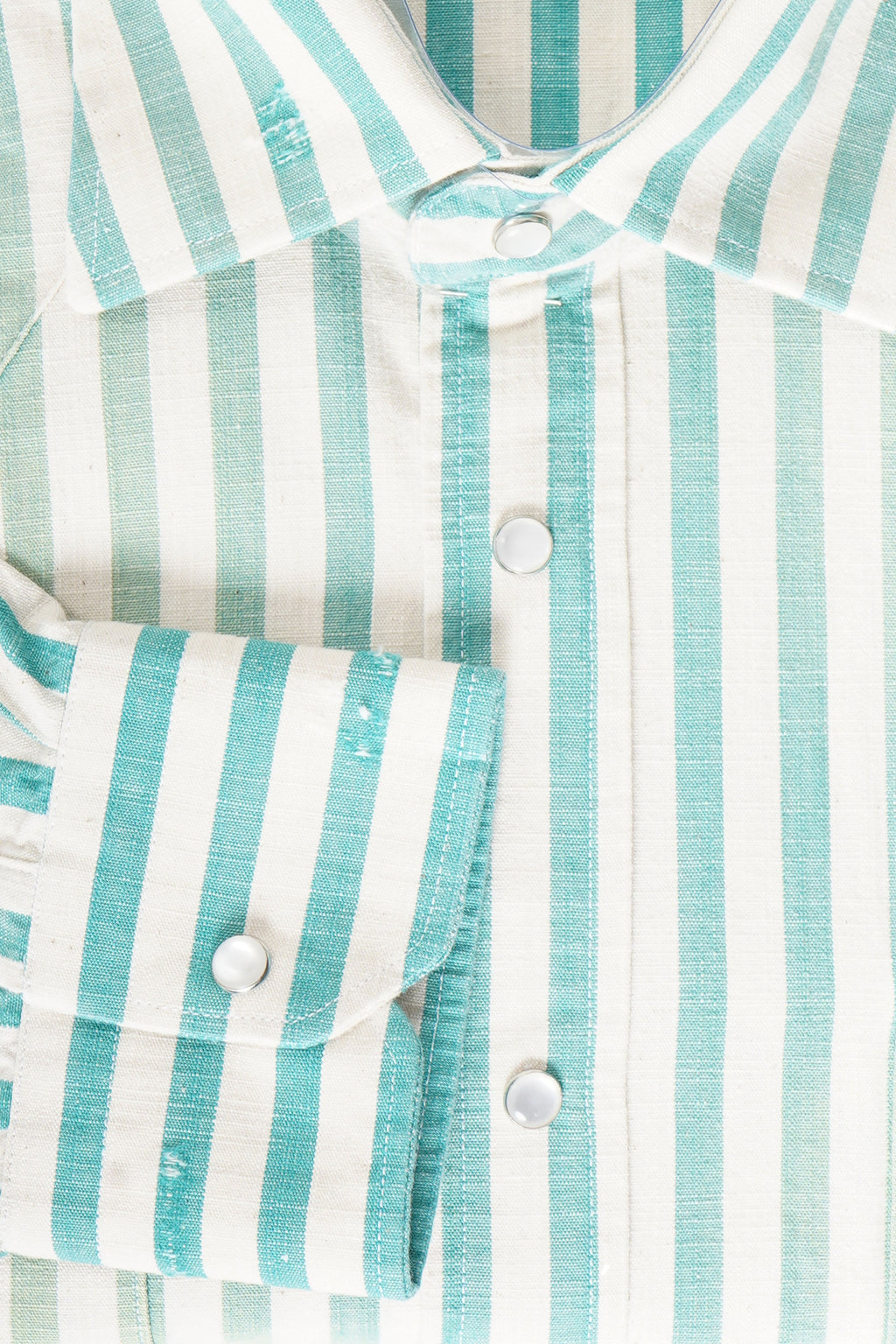 Sartorio Jumbo Pinstripe Denim Snap Button Cotton Overshirt
