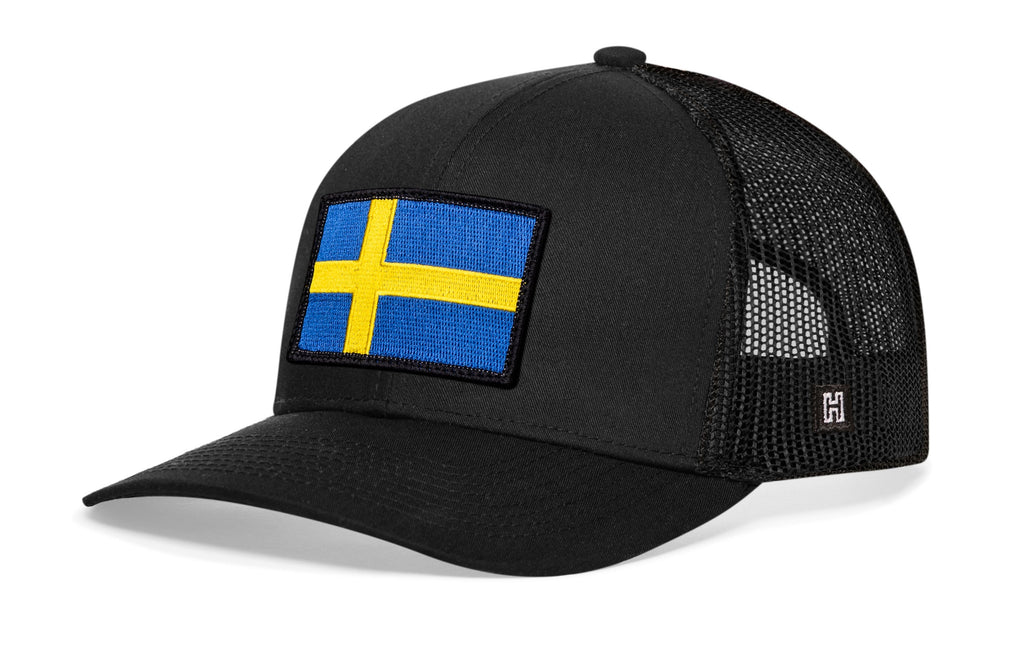 Swedish Flag Trucker Hat  |  Black Sweden Snapback
