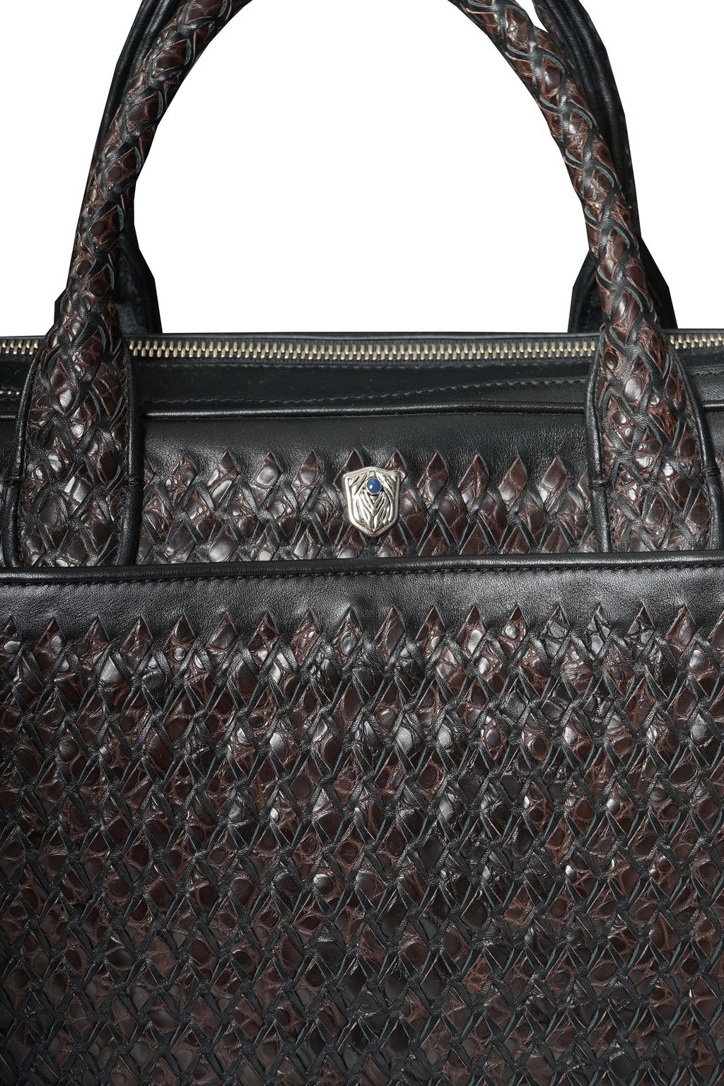 Tardini Woven Full-Grain Calfskin-Alligator Leather Briefcase Bag