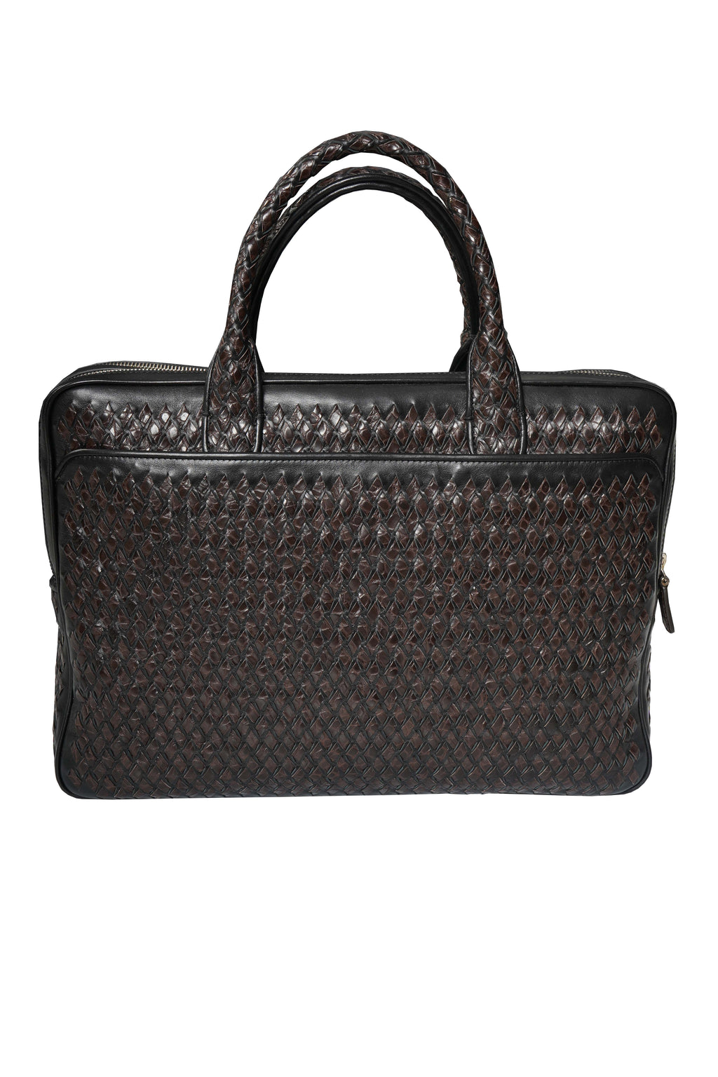 Tardini Woven Full-Grain Calfskin-Alligator Leather Briefcase Bag