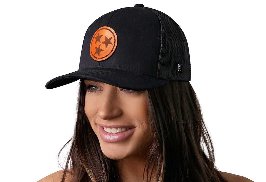 Tennessee Flag Trucker Hat Leather  |  Black Tennessee Flag Snapback