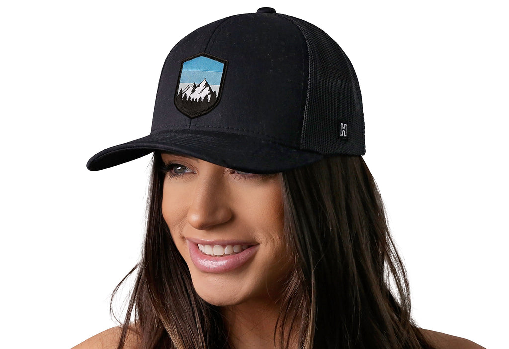 Mountains and Sky Trucker Hat  |  Black Outdoors Snapback