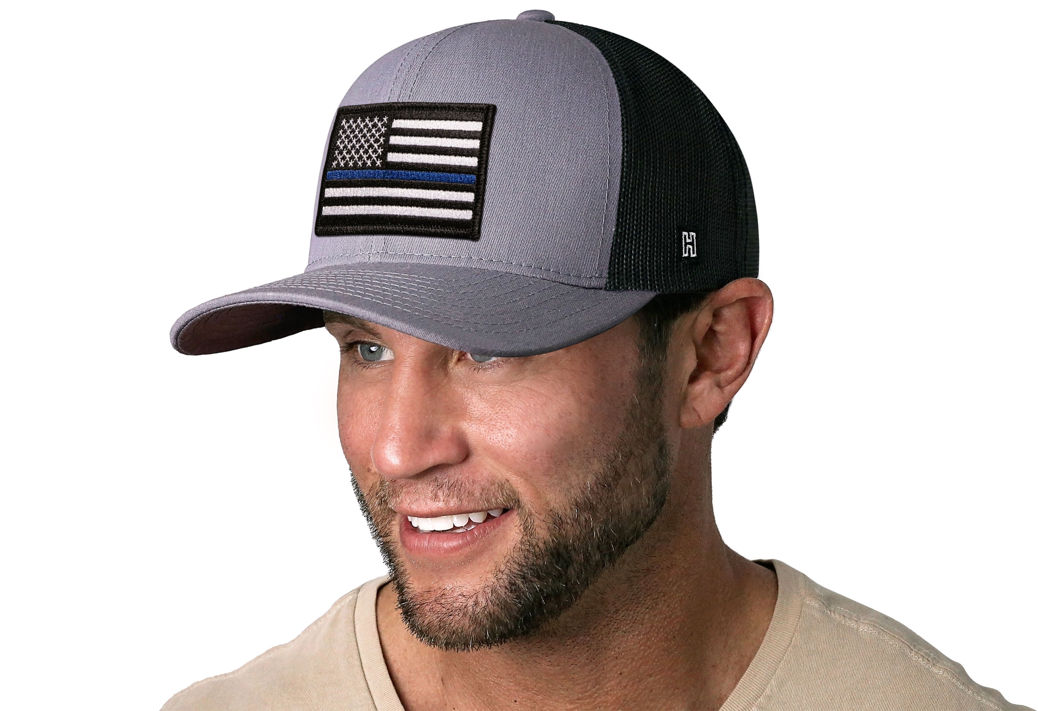Thin Blue Line Trucker Hat  |  Gray-Black Police Snapback