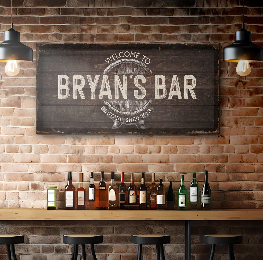 Beer Barrel Bar Sign: Custom Bar Signs for Home Bar – Ideal Man Cave Wall Decor & Perfect Gift for Him