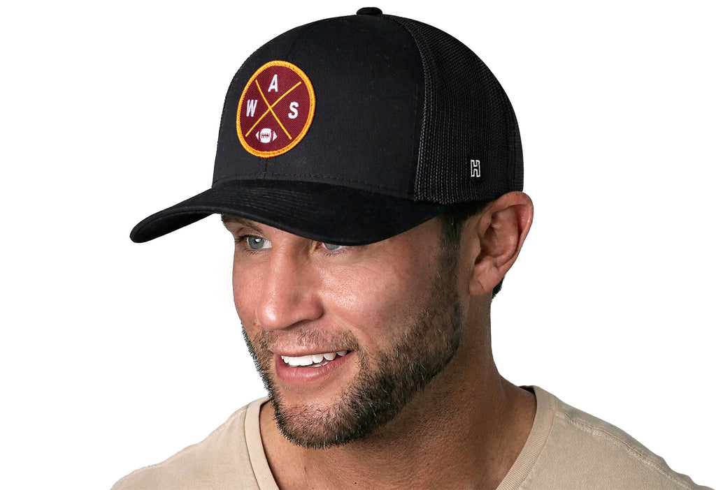 Washington DC Trucker Hat  |  Black WAS X Football Snapback