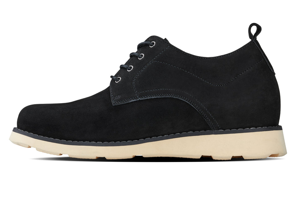 CALTO - Y7261 - 2.8 Inches Taller (Black) - Nubuck Upper Wedge Sole Work Boots