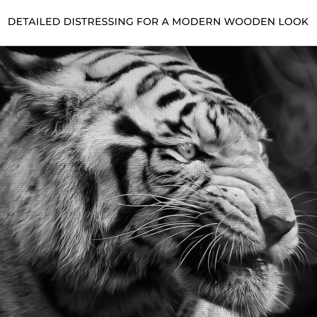 Black And White Smoking Tiger Canvas Wall Art