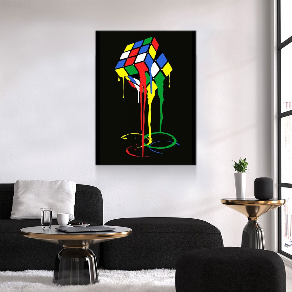 Cubic Meltdown Canvas Wall Art, Abstract Rubik's Cube Art, Abstract Decor