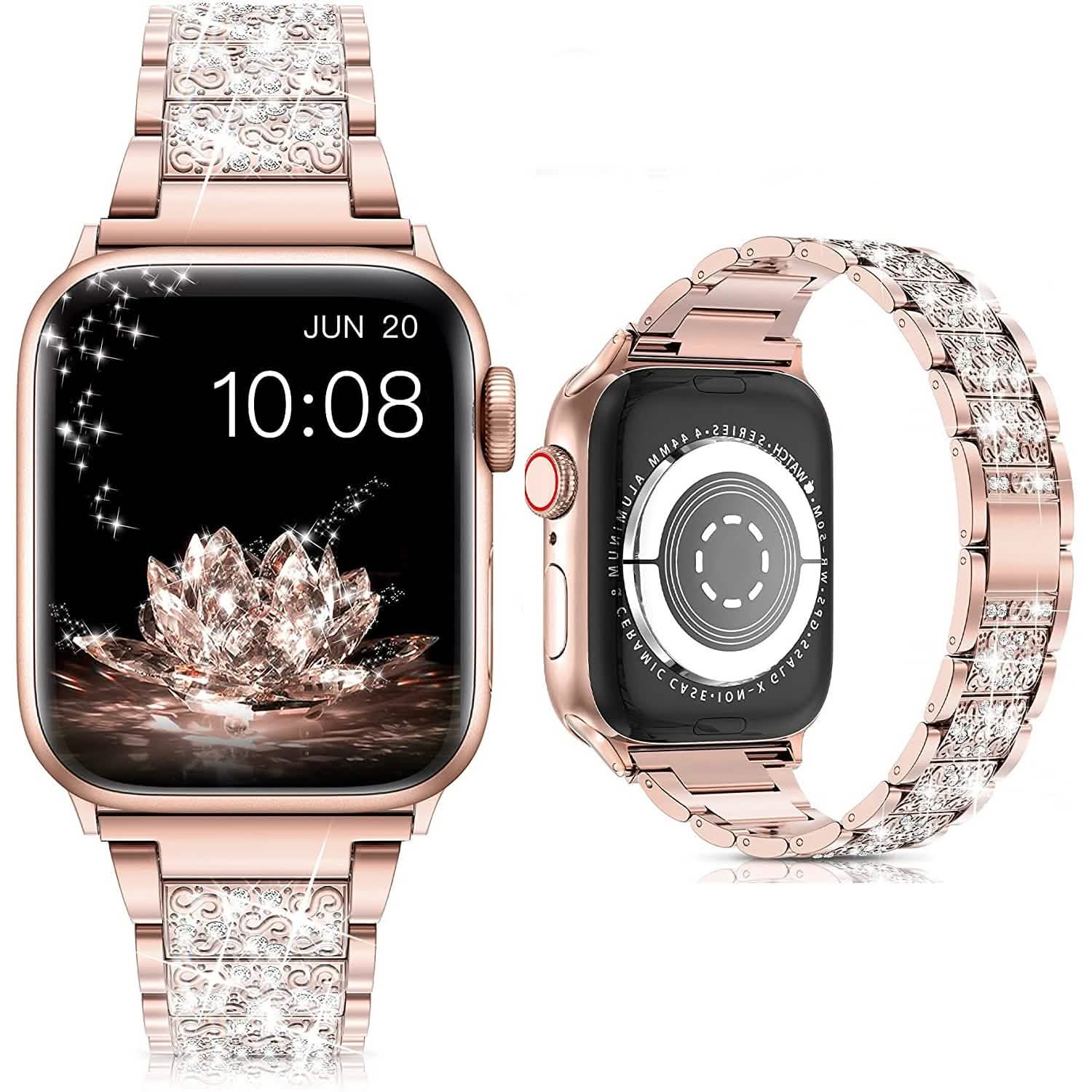 Diamond Rhinestone Stainless Steel Metal Wristband Strap