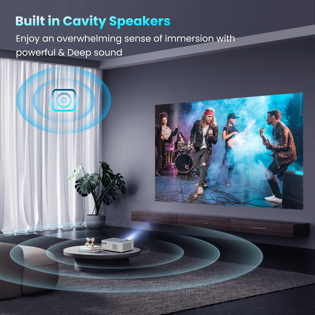Proyector Wifi Bluetooth, Proyector De Películas Portátil Nativo 1080P Para Hogar Y Exterior, Proyector De Vídeo HD Completo Compatible Con Teléfono/Portátil/Pc/Tv Stick/Usb/Tarjeta Sd (Trípode Incluido)