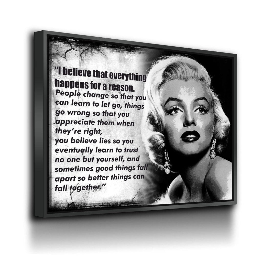 Everything Happens For A Reason Canvas Wall Art Marilyn Monroe Quote