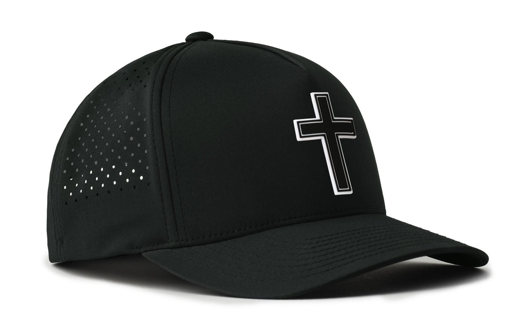 Cross Performance 5-Panel Hat  |  Black PVC Christian Flexfit® Snapback