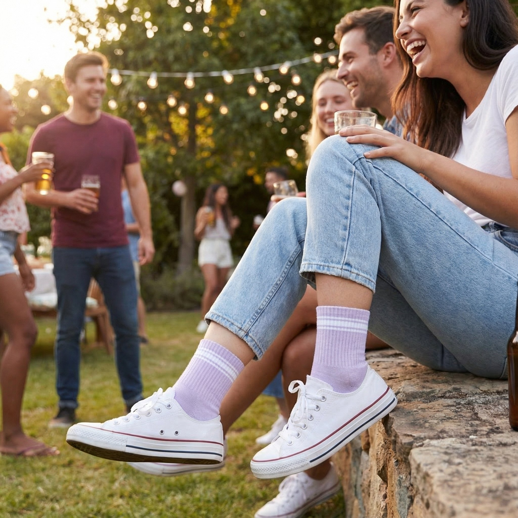 Lilac/White Quarter Crew Women's Socks
