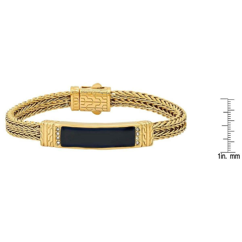 Men's 18K Gold Plated Stainless Steel and Simulated Black Onyx ID Bracelet