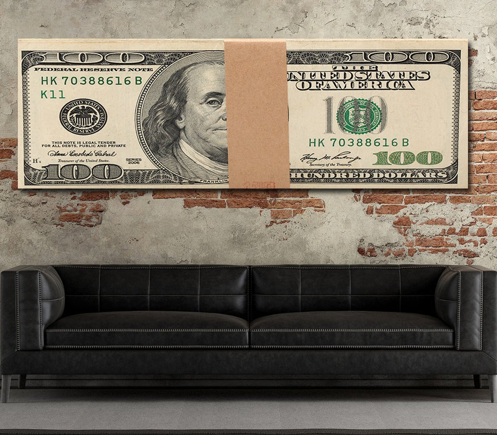 Money Stack Franklin Bills Canvas Wall Art Motivational Wall Decor