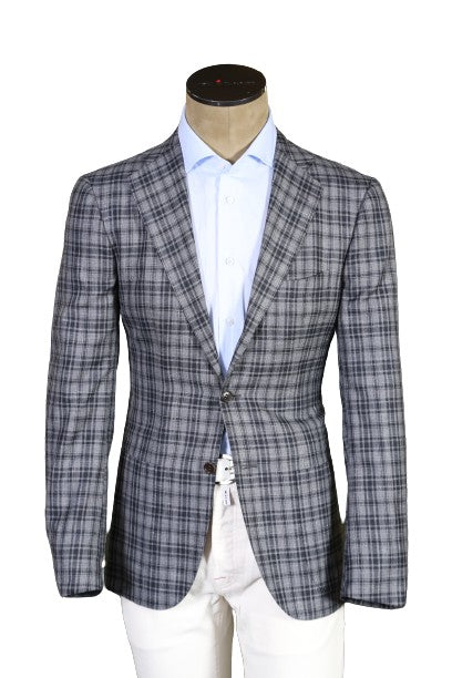 Kiton Plaid Wool-Silk-Linen Sport Jacket