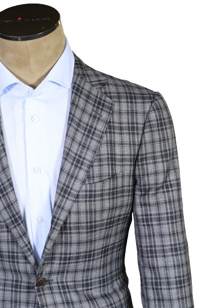 Kiton Plaid Wool-Silk-Linen Sport Jacket