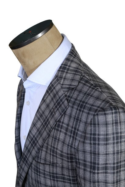 Kiton Plaid Wool-Silk-Linen Sport Jacket
