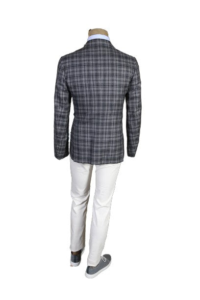 Kiton Plaid Wool-Silk-Linen Sport Jacket