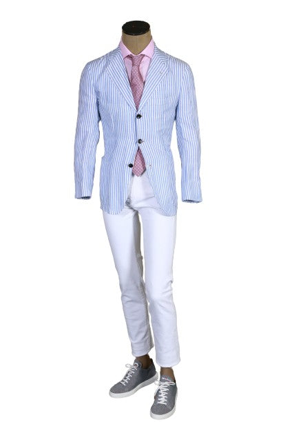 Kiton Striped Cotton-Linen Sport Jacket
