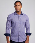 Long Sleeve Blue Shirt with contract trimming // Dual cuffs // contemporary fit- Final Sale