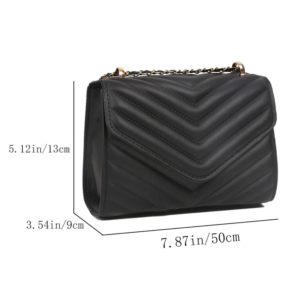 Quilted Pattern Flap Chain Square Bag