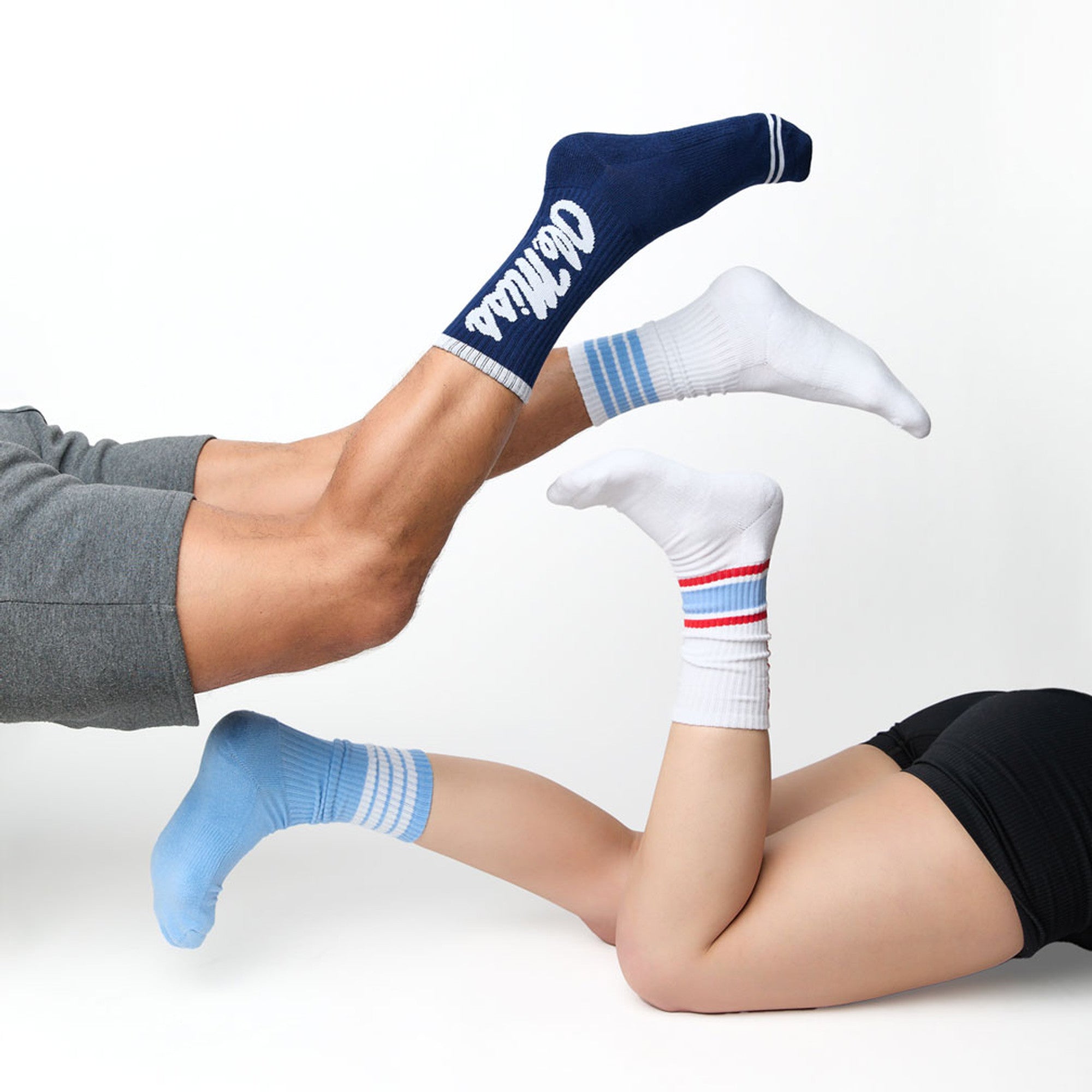 White/Powder 4 Stripe Casual Socks