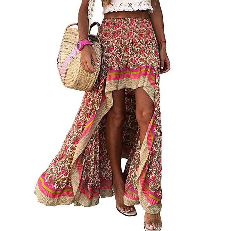 Women's Boho Floral Print Long Skirt